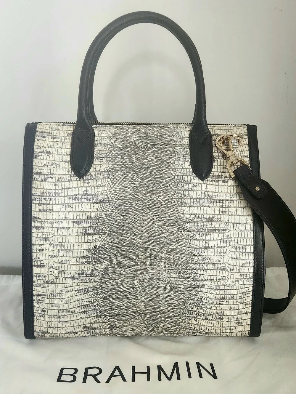 Brahmin Caroline Fairest Whitecap Lizard Embossed Leather Satchel